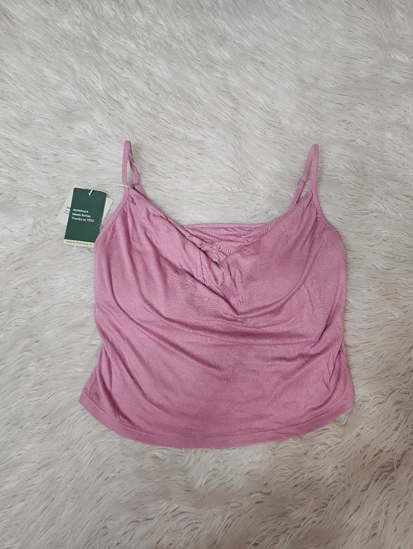 Halara Women’s PinkRibbed Knit Cowl Neck Adjustable Straps Built-in Bra Casual Tank Top - Image 9