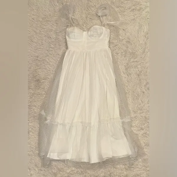 NEW PETAL & PUP Floret Bow Strap Sweetheart Neck Maxi Dress White sz XL - Image 4