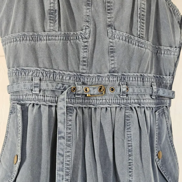 Ulla‎ Johnson Enzo Denim Dress Blue Cotton Tiered Midi Sweetheart Neck Size 4 - Image 6