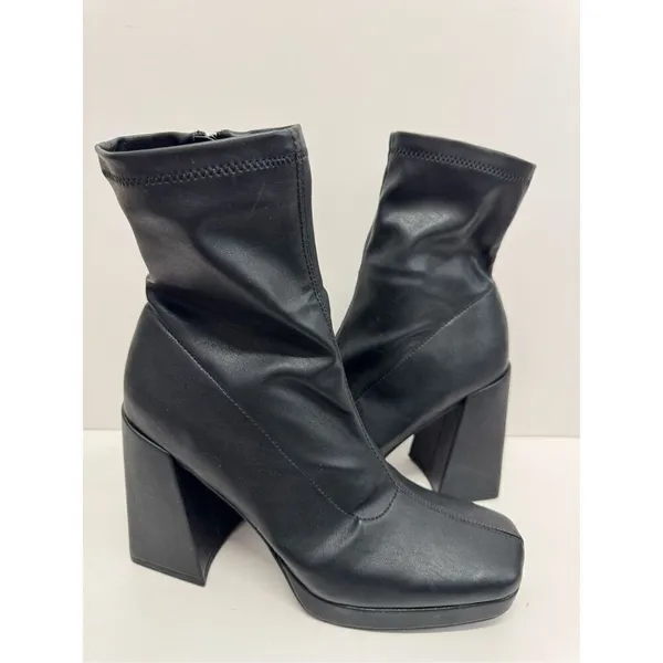 Wild Pair‎ Chunky Heel Platform Booties Black Size 9.5 Sock Like Fit Block Heel - Image 4