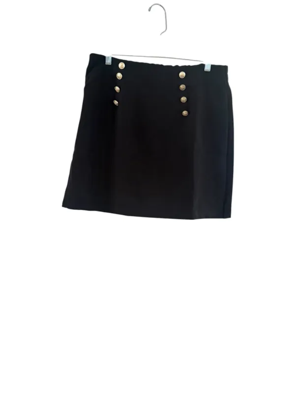 Women's Cider Black Mini Skirt with Gold Buttons, Size XL - Image 2