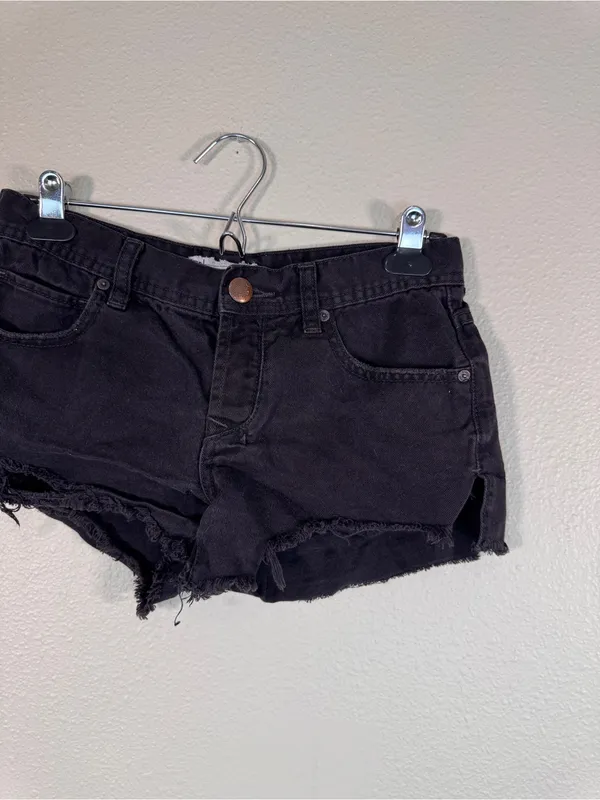 Free People Black Denim Cut Off Jean Shorts Womens 25 Festival Boho Micro Casual - Image 11