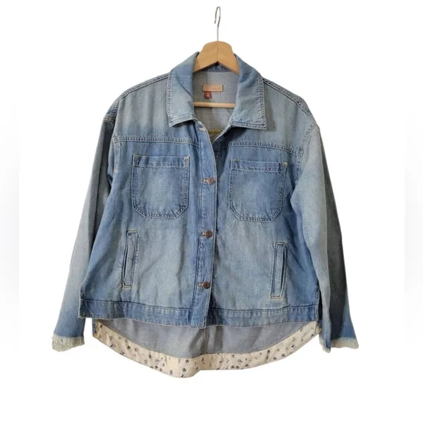 Pilcro Anthropologie Denim Trucker Jacket Boho Grunge Oversized Slouchy Fit - Image 3