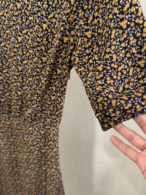 Uniqlo Black Dress with Mustard Floral Print - Image 4
