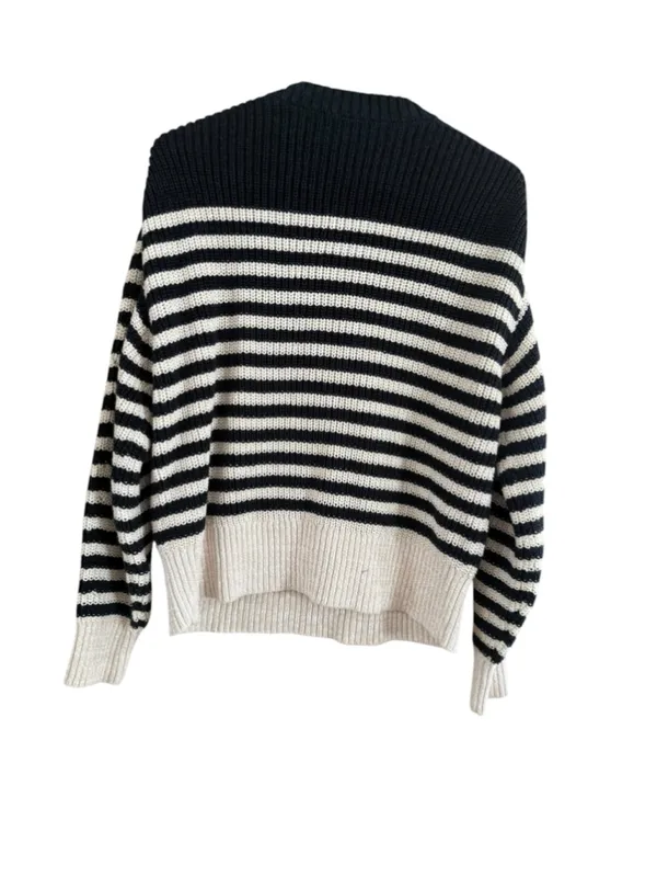 Women's J.Crew Striped V-Neck Sweater, Size M, Black and Beige - Image 3