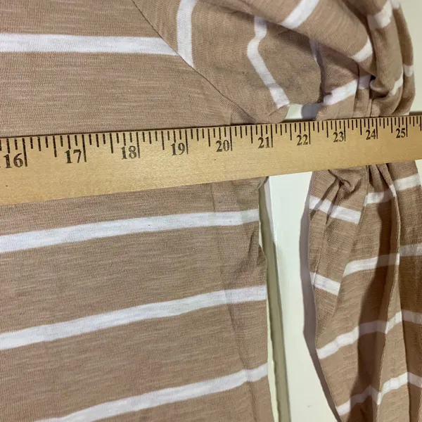Old Navy Womens LS Mariner Tee Tan White Striped Boat Neck Cotton Top L Nautical - Image 6