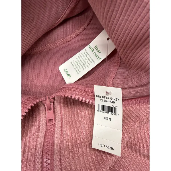 Aerie Ribbed Pink Sweatshirt Relaxed Oversized Fit 1/4 Zip Lounge NEW W Tags S - Image 7