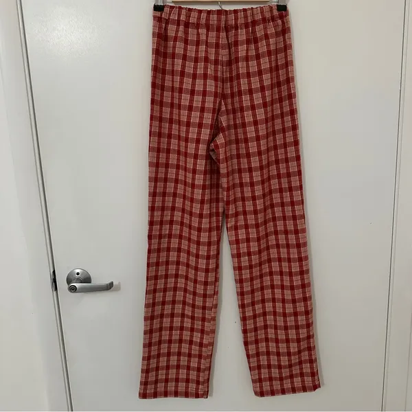 Brandy Melville Tilden Plaid Flannel Pants One Size Elastic Waist High Rise Red - Image 5