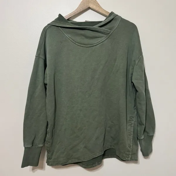 Anthropologie Daily Practice Green Hoodie Size Medium Pullover Twist-Collar - Image 3