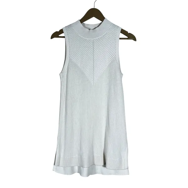 Banana Republic Mock Neck Chevron Ribbed Sweater Tank White Minimalist Size S - Image 2