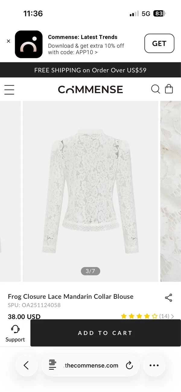 Commence Frog Closure Lace Mandarin Collar Blouse - Image 3