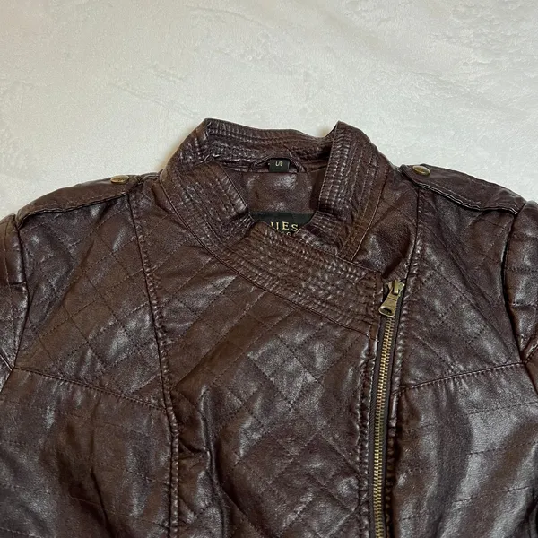 GUESS Faux Leather Moto Jacket Size Large Classic Casual Minimalist Rocker Y2K - Image 3