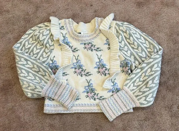 LoveShackFancy Warwick Pullover Sweater in Dew Drop Cream - Image 4
