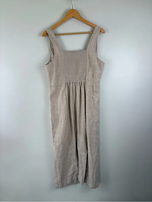 Old Navy Sleeveless Flax Linen-Blend Midi Dress Women's Size Large Tan/Beige - Image 4
