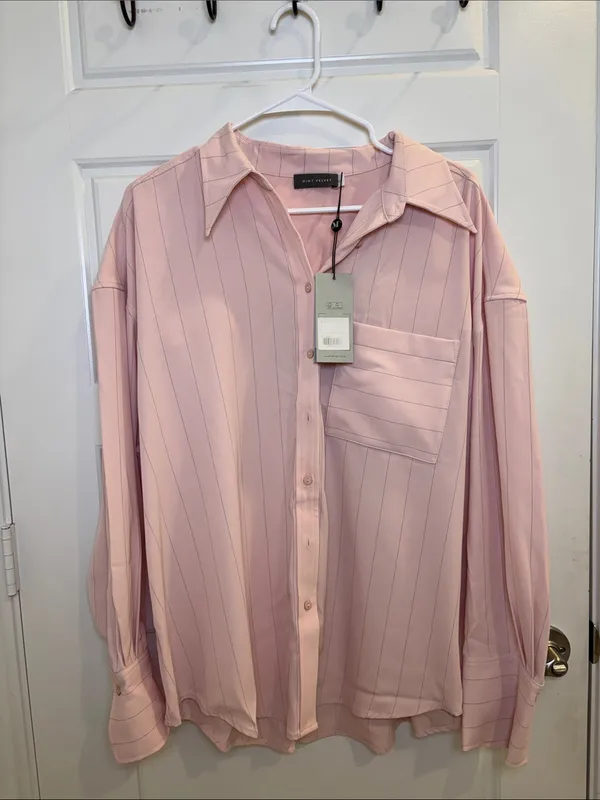 NWT Mint Velvet Pink Pinstripe 2 Piece Shirt Pants Set XL - Image 4
