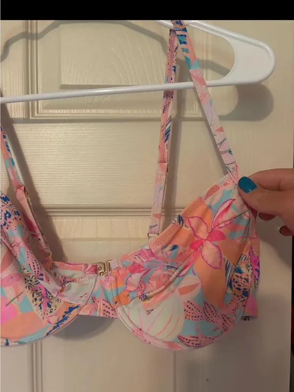 Kulani Kinis Peach Pink Blue Floral Bikini Top - Image 2
