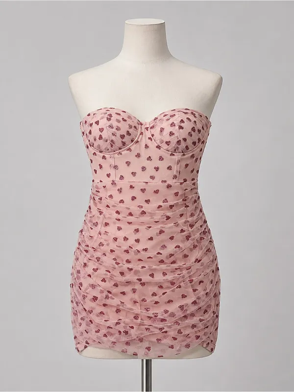 Superdown Fifi Pink Glitter Heart Strapless Mini Dress XS NWT Coquette Barbie - Image 4