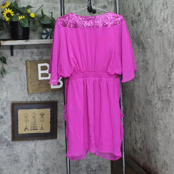City Chic Womens Trendy Plus Size Sequin Wrap Dress Lipstick Purple Pink 16W - Image 2