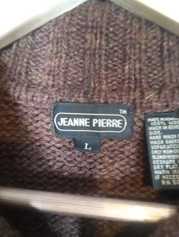JEANNE Pierre Womens Wool Brown Collared Button Cardigan Sweater Grandpa Vintage - Image 3