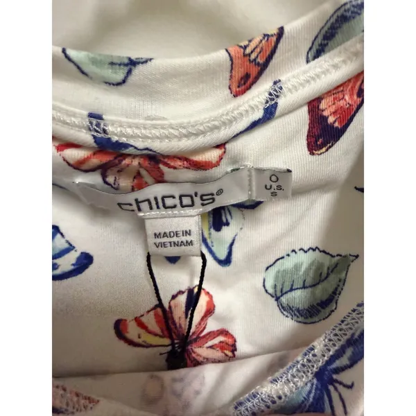 Chico's Butterfly Perfect Tee Size 0 S NWT Alabaster Cotton Stretch Cap Sleeve - Image 4