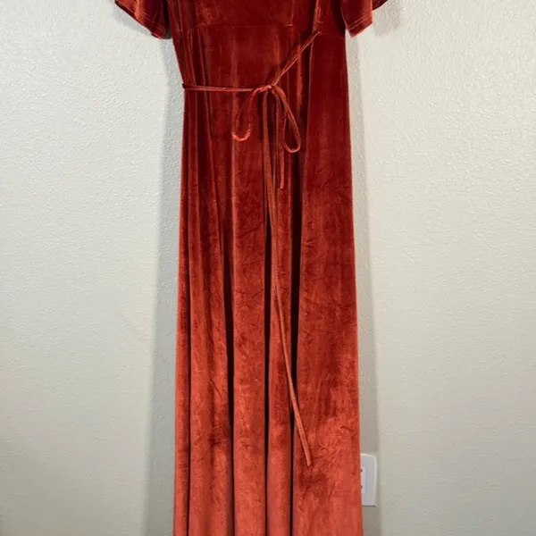 Baltic Born Orange Velvet Wrap Maxi Dress Womens L Fall Boho Hippie Classic - Image 10