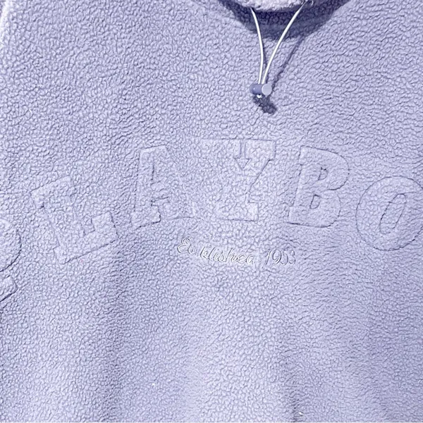 Playboy Sweater Adult Medium Blue Oversized Cropped Mock Neck Sherpa Fleece - Image 3