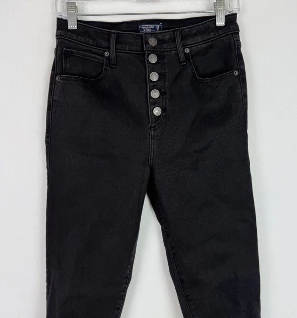 Abercrombie & Fitch High Rise Super Skinny Ankle Jeans Button Fly Black Size 28 - Image 2