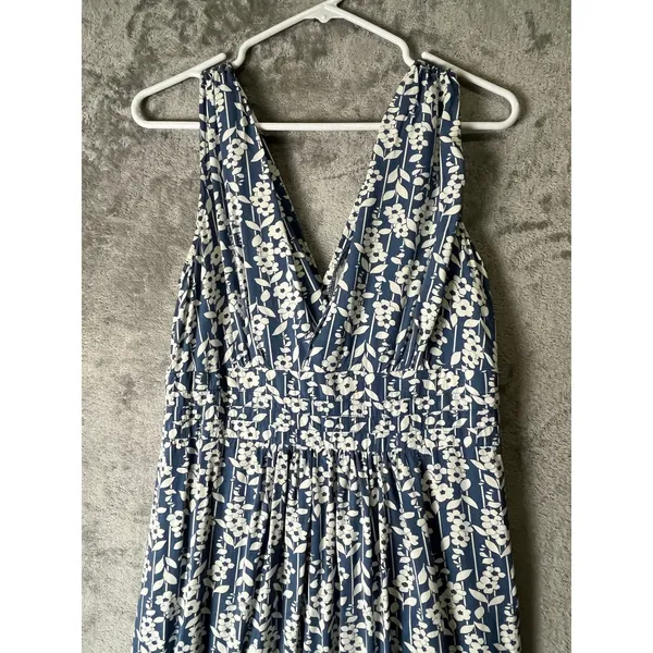 ModCloth Blue White Floral Maxi Dress Empire Waist Cottagecore Prairie‎ Large - Image 2