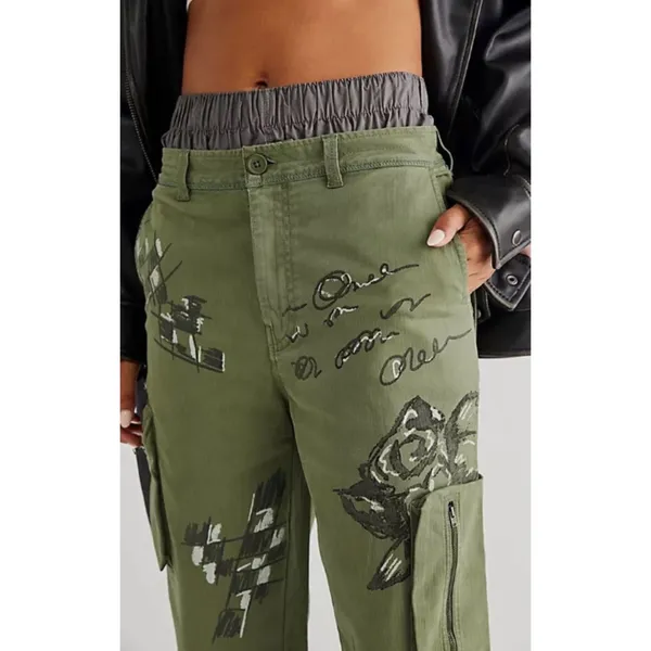 Free People "Every Rose" Zippered Cargo Graffiti Pants 8 - Image 2