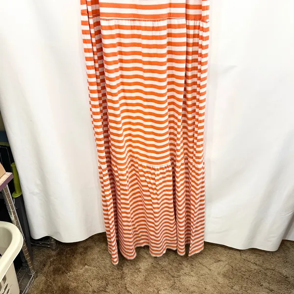Old Navy Large Maxi Dress Orange White Striped Tiered‎ Sleeveless TN Vols 1595 - Image 5