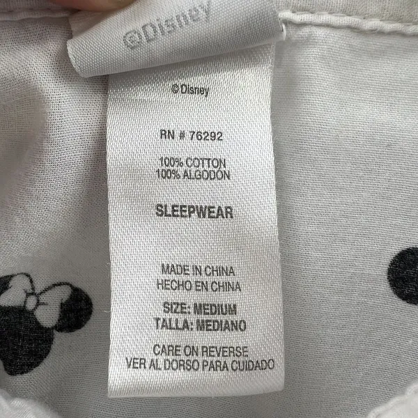 Disney Minnie Mouse Button Down‎ Long Sleeve Tunic Sleepwear White/ Black Medium - Image 10