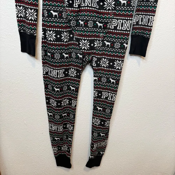 Pink by Victoria’s Secret Fair Isle Dog One Piece Pajamas Union Suit Size Medium - Image 10