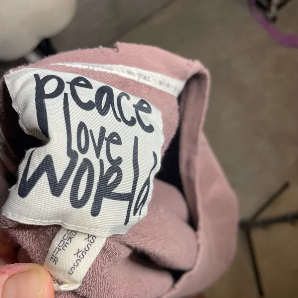Peace Love World‎ Mauve Raw Edge Crewneck Distressed Casual Sweatshirt Size XS - Image 5