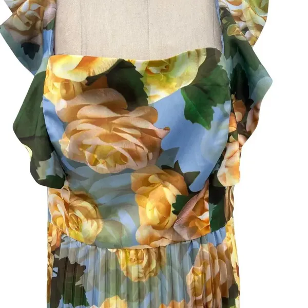 Chi Chi London Floral Print Ruffle‎ Pleated Midi Dress in Blue Curve US 16 - Image 5