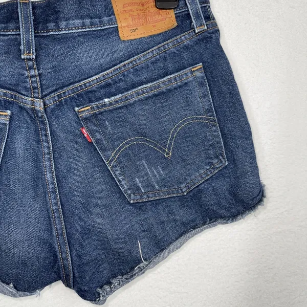 Levis 501 Premium Shorts Womens 28 Blue High Rise Distressed Cutoff Denim - Image 7