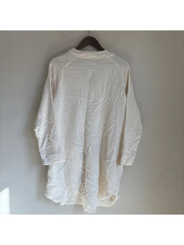 La Miel Womens Large Cream White Gauze Cotton Raw Hem Button Front Tunic Dress - Image 5