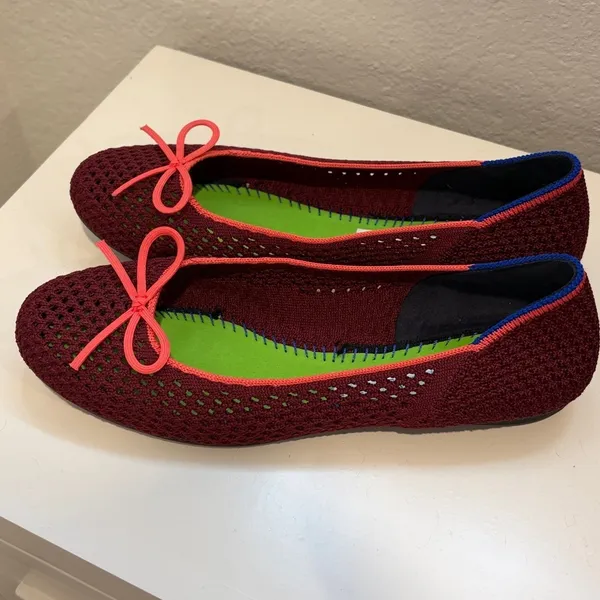 Rothy's Women's The Ballet Flat With Bows in Berry‎ Mesh 7.5 - Image 6