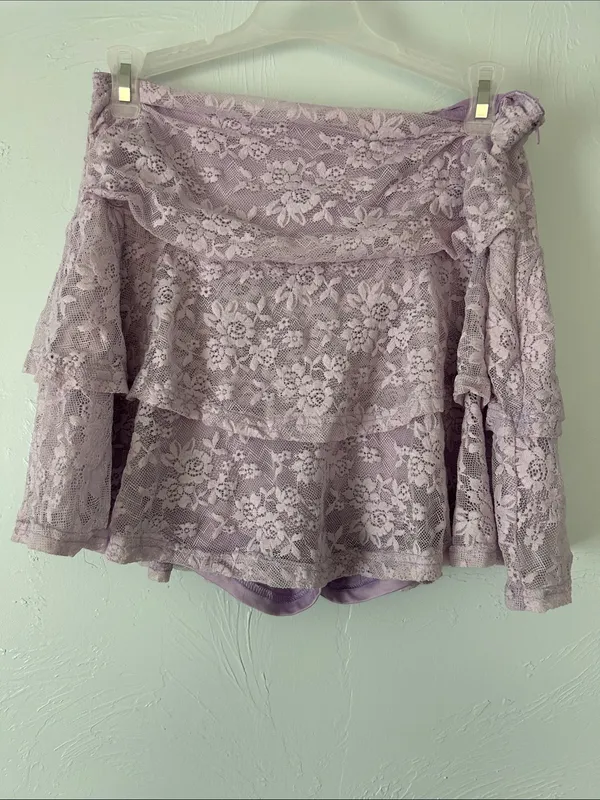 Lavender Lilac Lace Ruched Ruffle Skort Purple Size M - Image 2