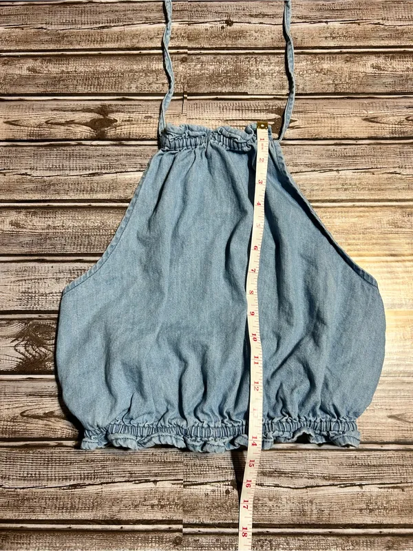 Pull&Bear Light Blue Denim Smocked Crop Top - Image 5