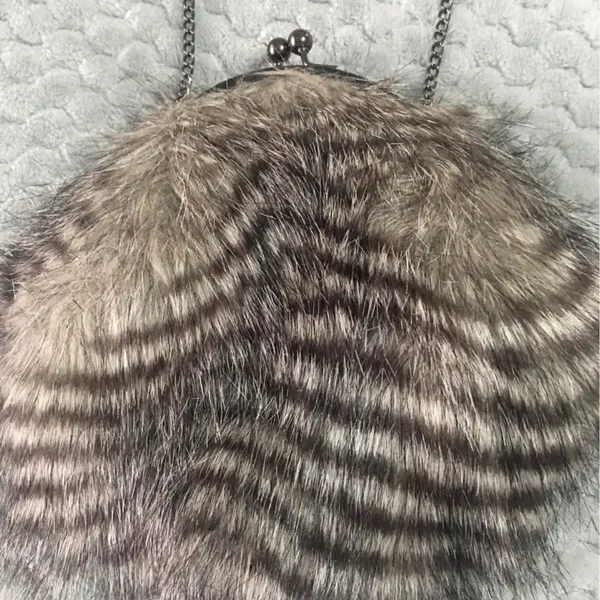 Chico’s Elegant Gray Fax Chain Fur Shoulder Bag - Image 3