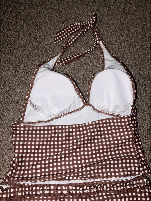 Brown checkered tankini bathing suit Size M - Image 2