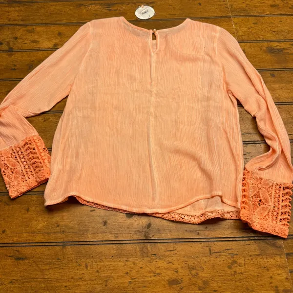EN CREME Peach Crochet Lace Long Sleeve Sheer Gauze‎ Blouse Top Women S - Image 4