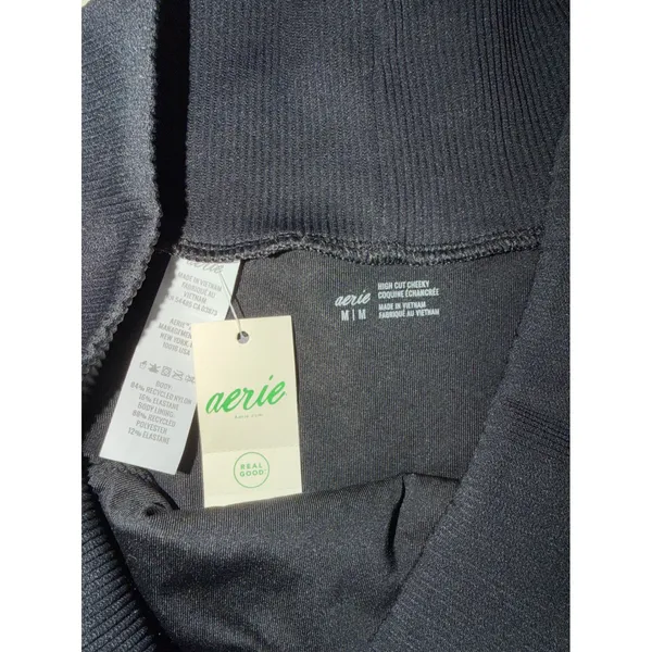 Aerie Black Ribbed High Cut Cheeky Bikini Bottom Medium NWT - Image 4