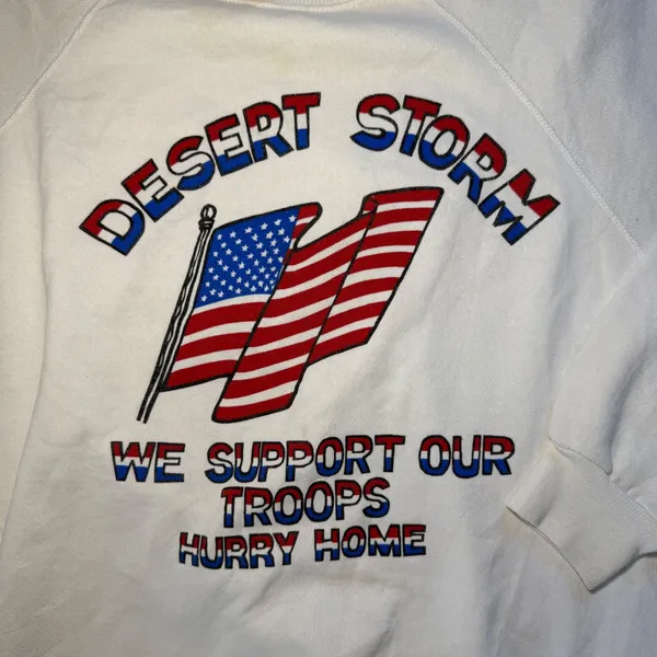 Vintage 90s Desert Storm Sweatshirt Womens XL Hanes‎ Made In USA Flag Military - Image 2