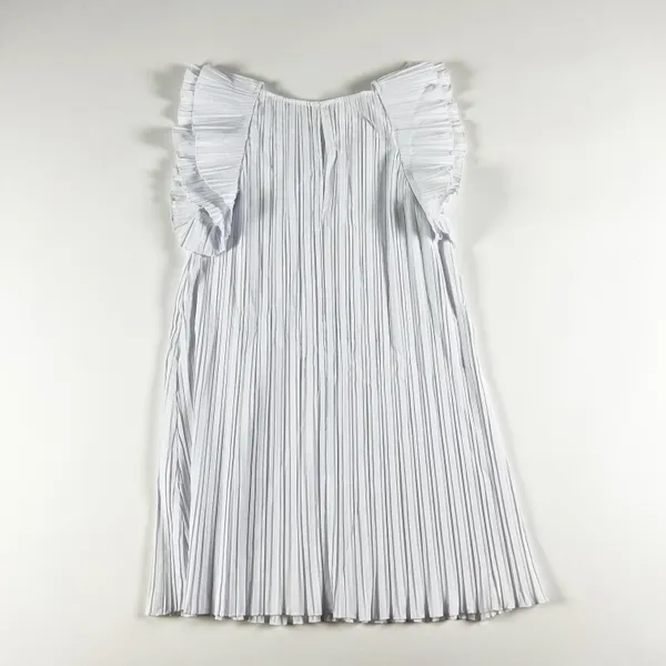 ZARA Cotton Poplin Accordion Pleated Flutter Sleeve Pullover Mini Sleep White S - Image 3