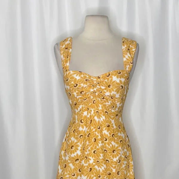FREE PEOPLE Rosalee Midi Dress Yellow Combo Floral Cutout Back Boho X-Small - Image 3