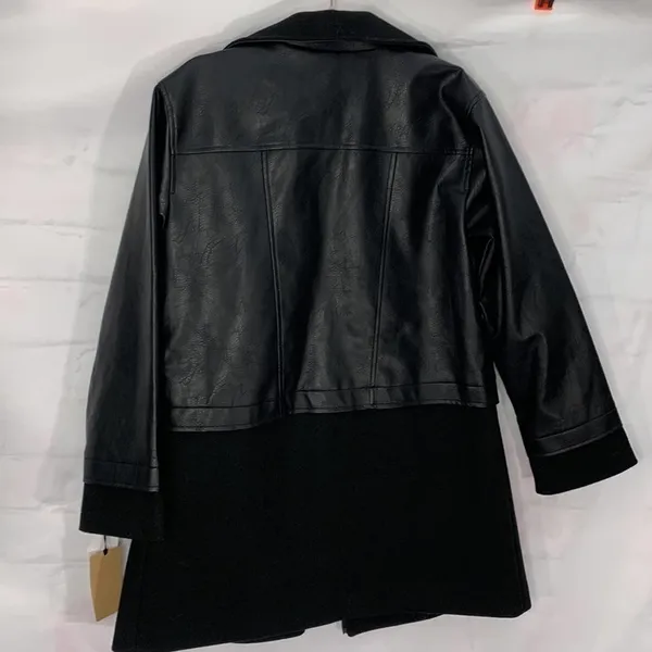 NWT |‎ Halogen Black Asymmetric Zip Mix Media Faux Leather Coat Jacket - Image 4