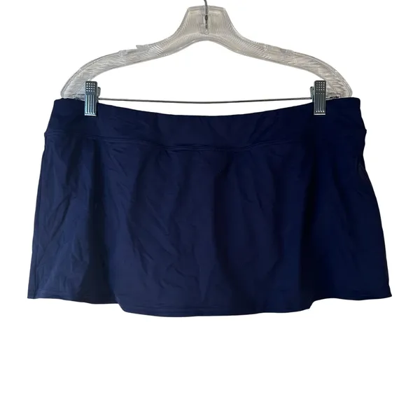 Lands End Navy Blue Swim Skirt‎ Size 16 Built-in Brief Side Slit Skort Swimsuit - Image 2