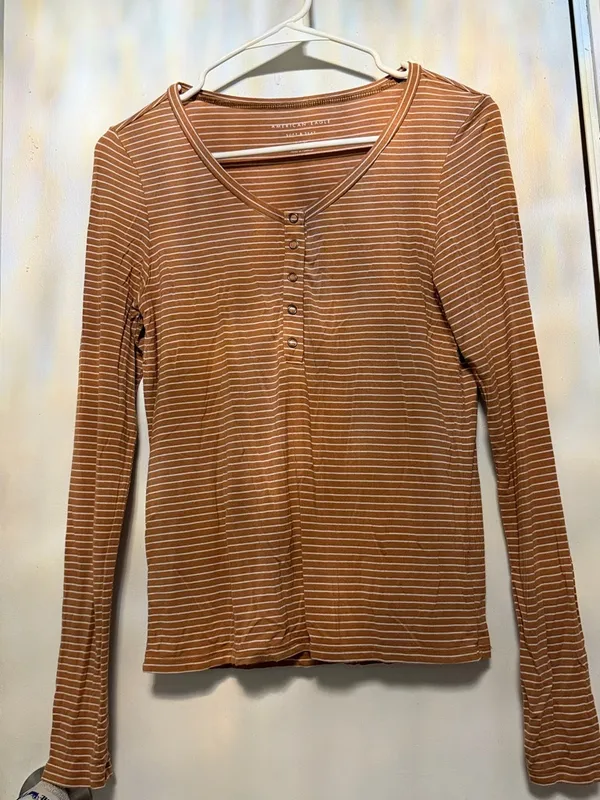 American Eagle Outfitters Striped Henley Long-Sleeve Top - Image 4