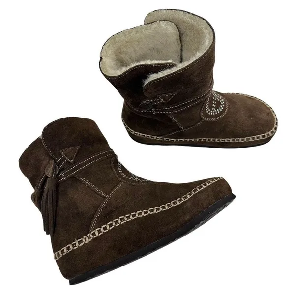 Vintage Sherpa Lined Suede Moccasin Winter Boots Women’s Size 6.5/7 - Image 9